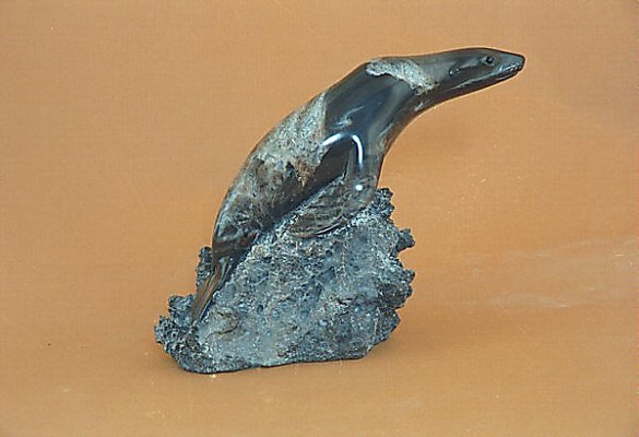 SEA LION LEAPING Black Cast Marble - Image 2