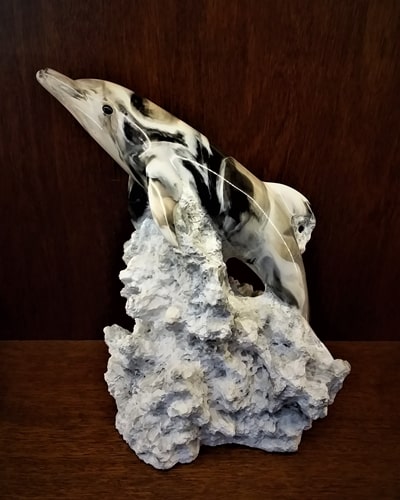 DOLPHIN JUMPING Black and White Cast Marble - Image 2