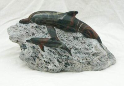 DOLPHIN MOTHER AND CALF MINI Black Cast Marble