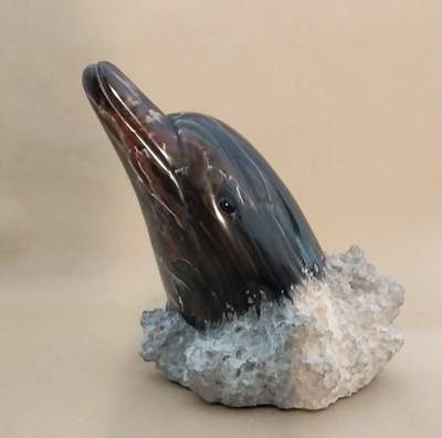 DOLPHIN RISING Black Cast Marble